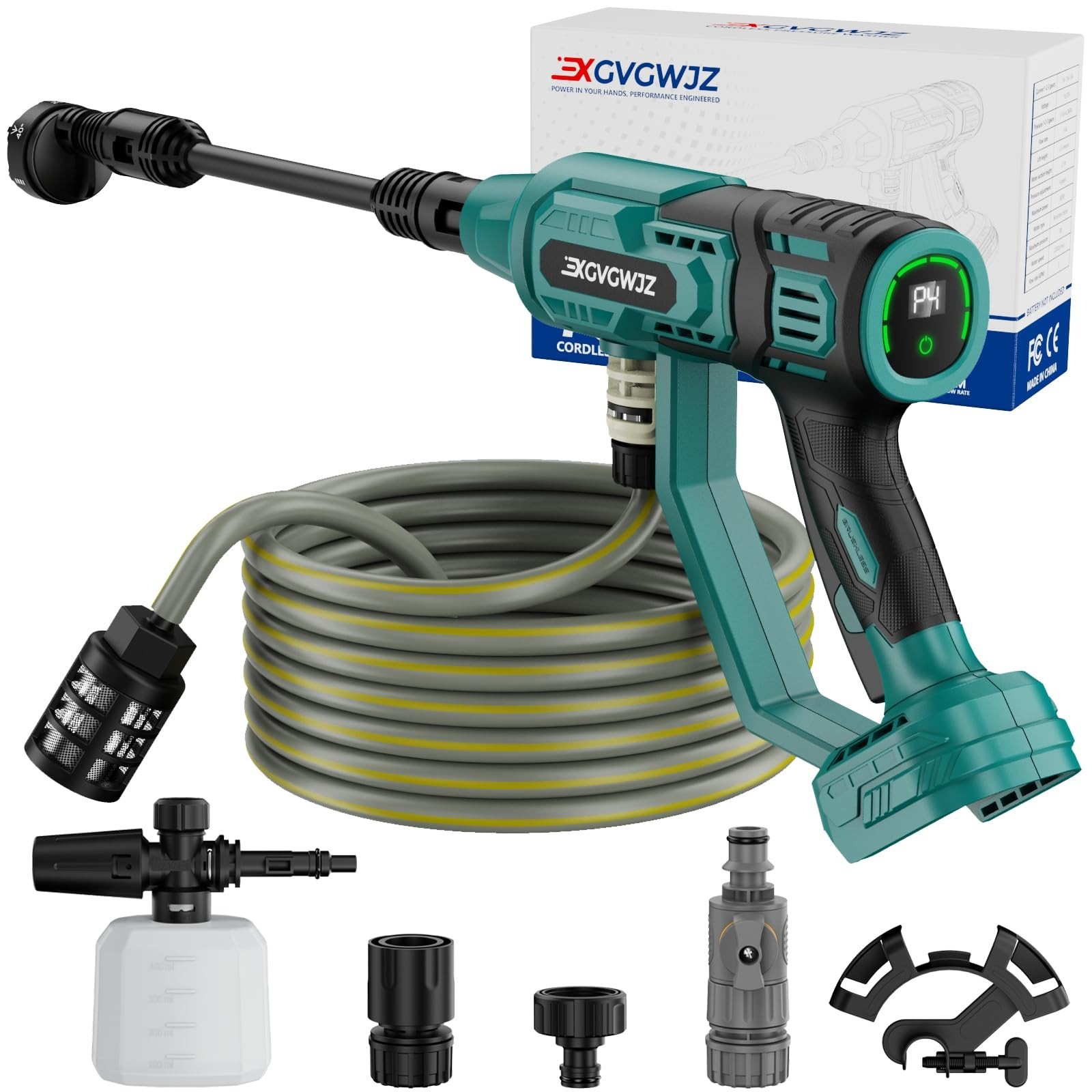Portable Cordless Pressure Washer 700 PSI, 6-in-1 Nozzle, Adjustable, Battery Po