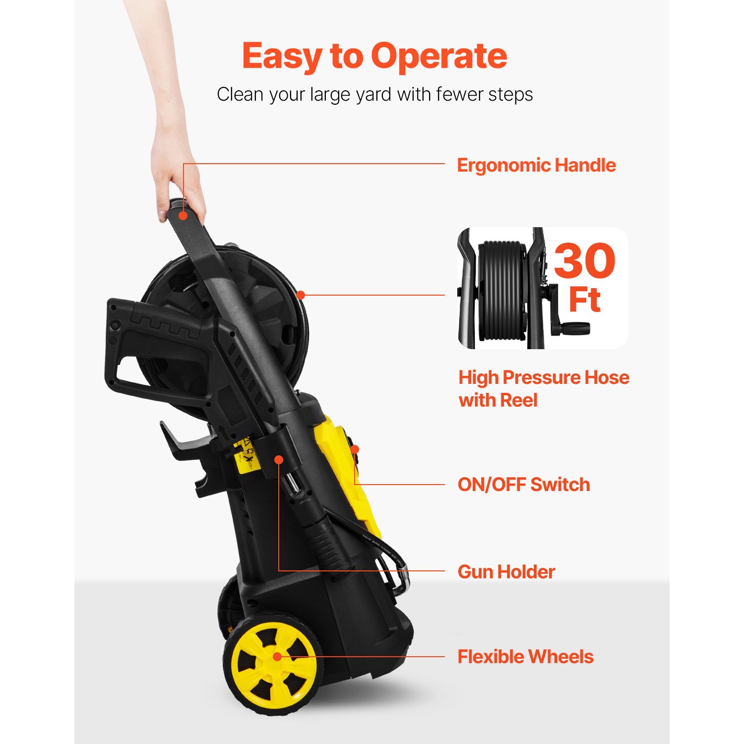 VEVOR Electric Pressure Washer High Pressure Washer 2000PSI 1.76GPM w/ Hose Reel