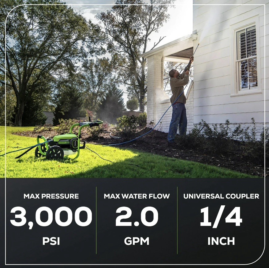 Greenworks Pro 3000 PSI Corded Electric Pressure Washer, Detergent Tank