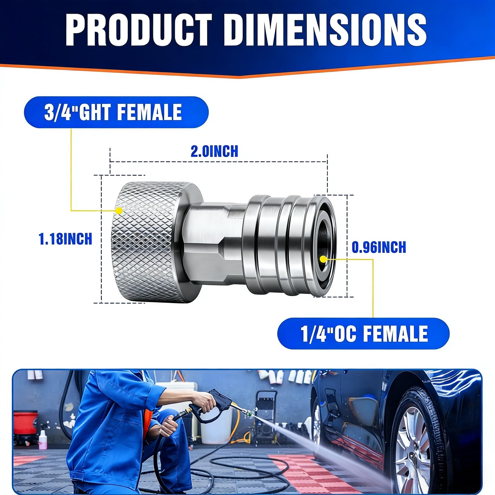 High Pressure Washer Adapter 3/4″ GHT Female to 1/4″ Quick Connect, Stainless…