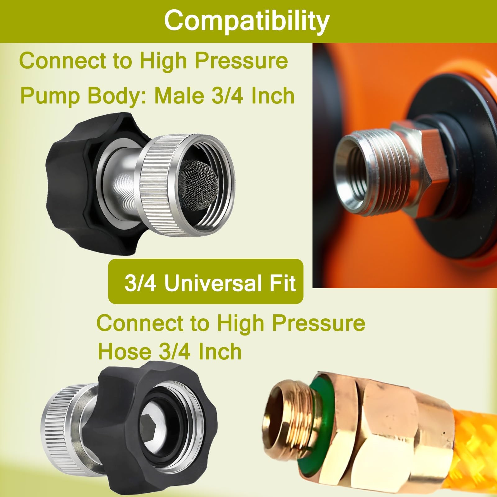 2 PCS 3/4 Inch Electric Pressure Washer Coupler Garden Hose Adapter Fits SPX