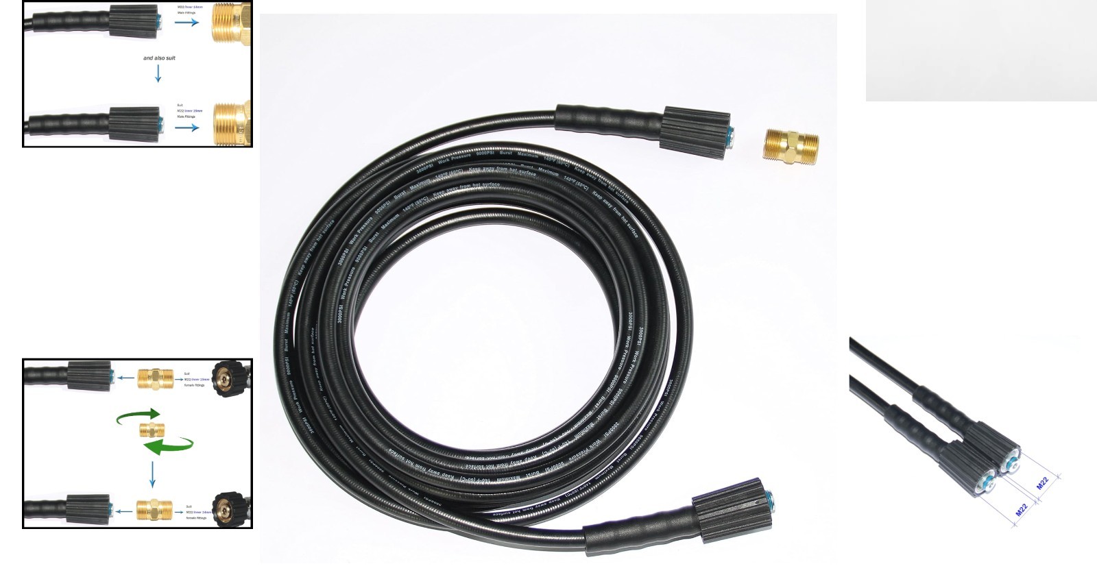 Anti-Kink 3000 PSI Pressure Washer Hose 1/4-Inch – 35FT Length, Includes Adapter
