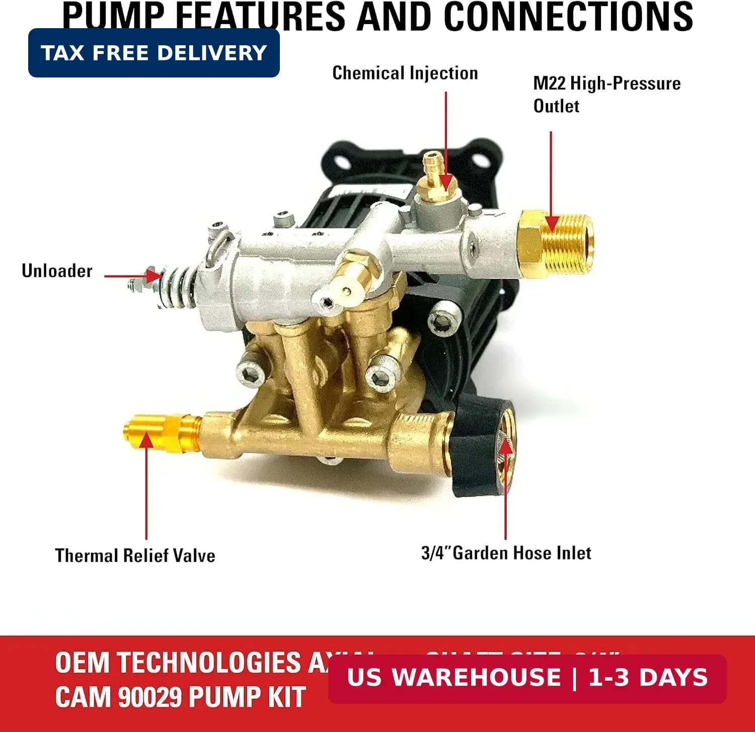 OEM Technologies 90029 Replacement Pressure Washer Pump Kit, 3400 PSI, 2.5 GPM,