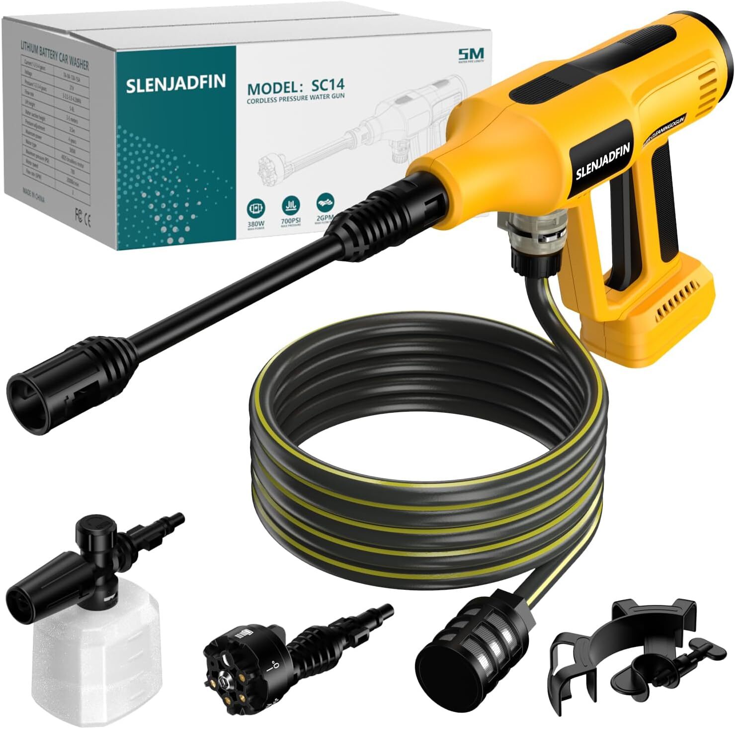 Cordless Pressure Washer, 700 PSI, 6-in-1 Nozzle, Foam Cannon, Perfect for Car