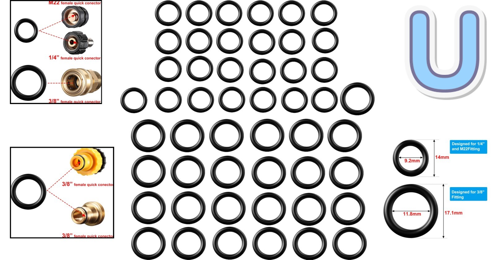 50-Piece O-Ring Set: Durable NBR for Pressure Washers & Plumbing Essentials
