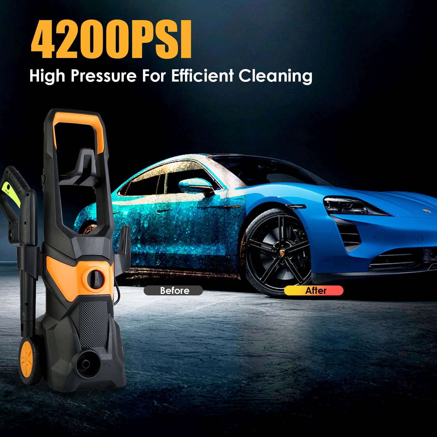Portable Car Power Washer with Spray Gun 4 Nozzles Foam Cannon Holders for Deck
