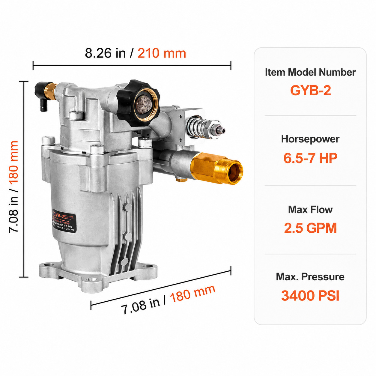 Pressure Washer Pump Power Washer Pump 3/4″ Horizontal 3400 PSI 2.5 GPM USA
