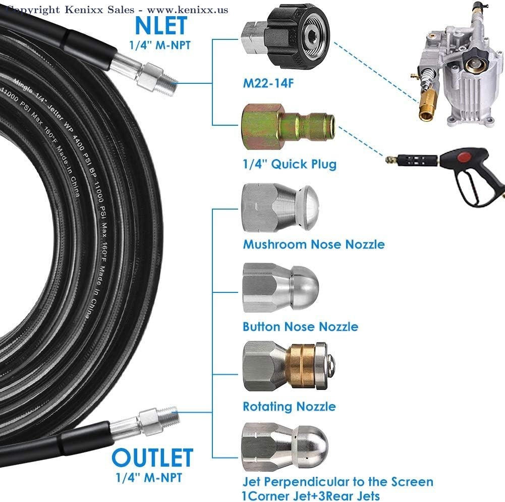 Sewer Jetter Kit for Pressure Washer 100FT, 5800PSI Drain Cleaner Hose 1/4 Inch