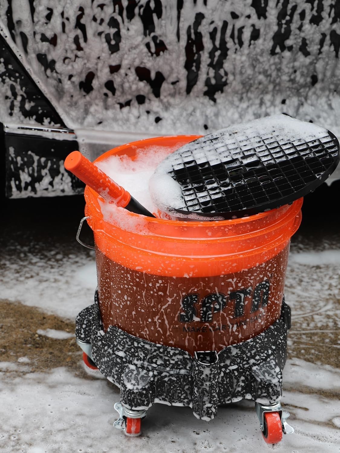 Luxury Bucket Dolly with 5 Wheels for Effortless Car Washing & Detailing