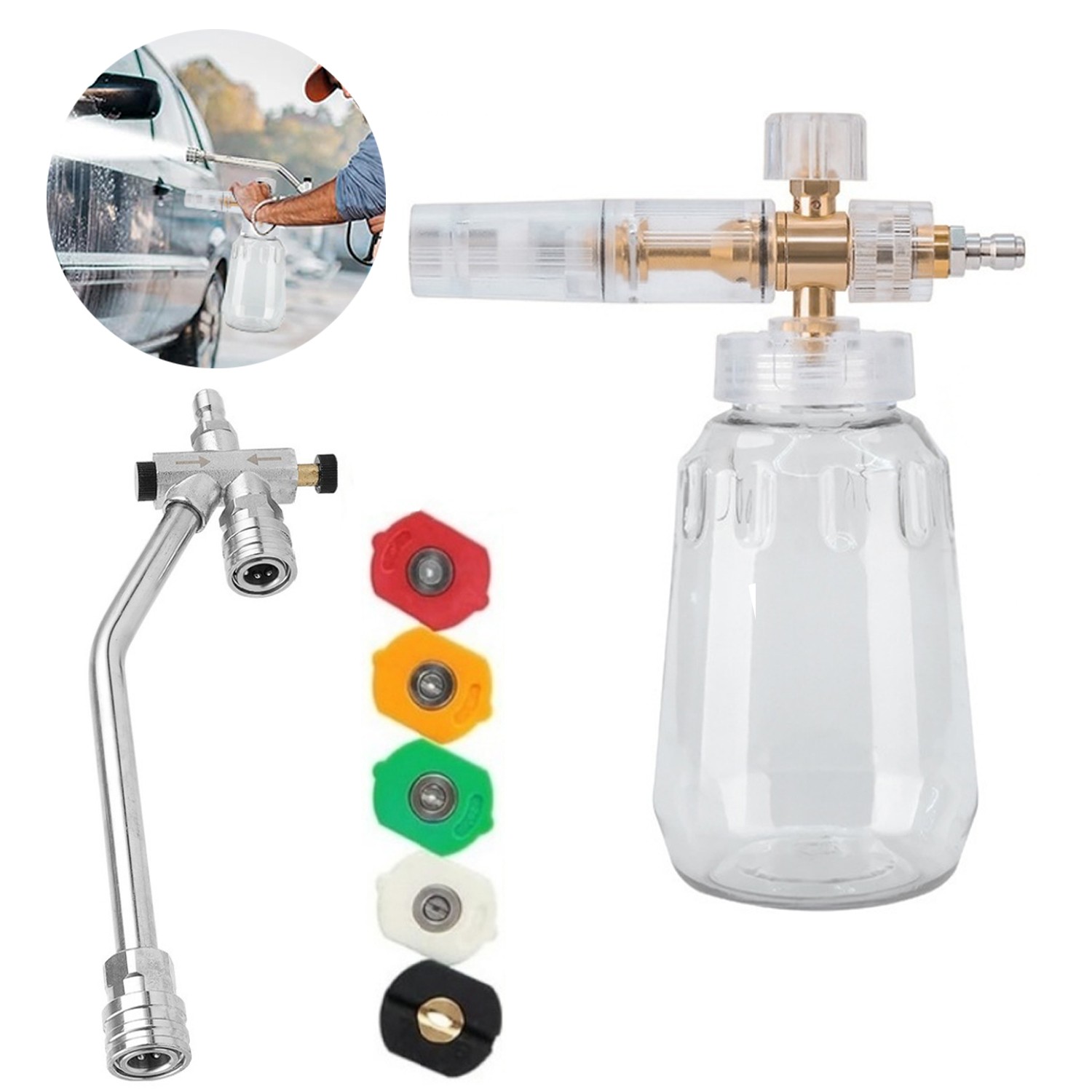 Snow Foam Lance Cannon Gun Car Wash Soap Bottle Sprayer Pressure Washer Set USA