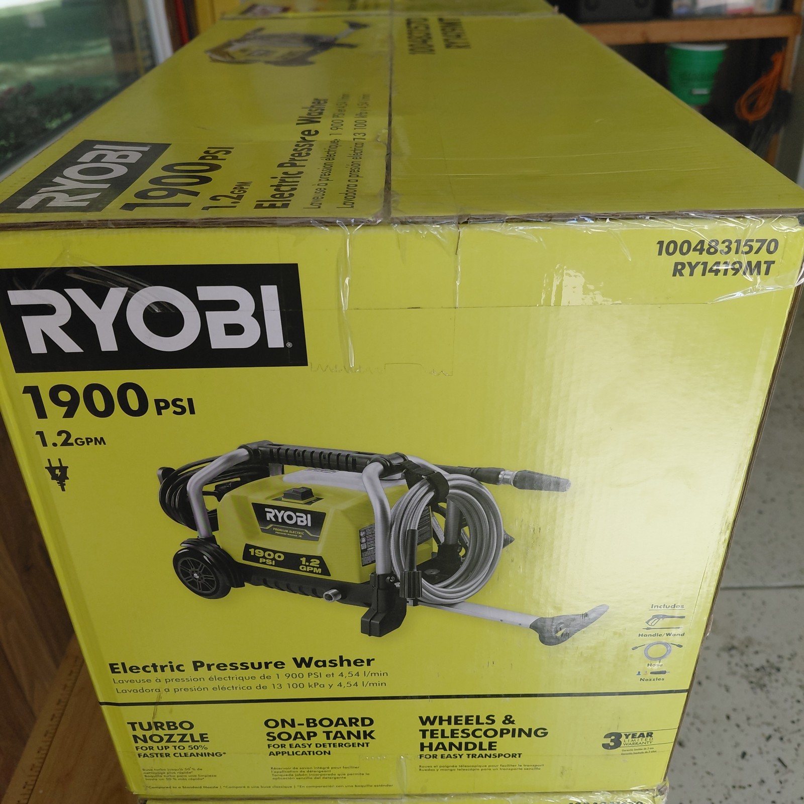 RYOBI 1900 PSI 1.2 GPM Cold Water Wheeled Corded Electric Pressure Washer