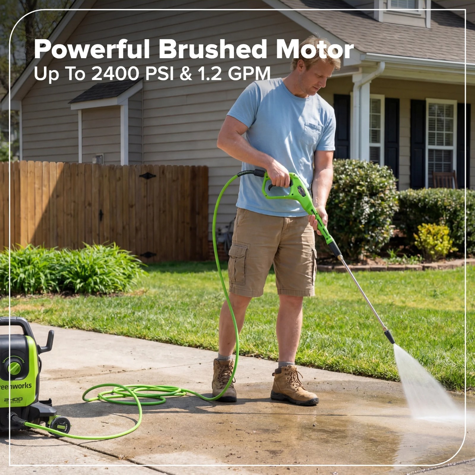 Greenworks 2400PSI Brushless 1.2GPM Four-Wheel Electric Pressure Washer