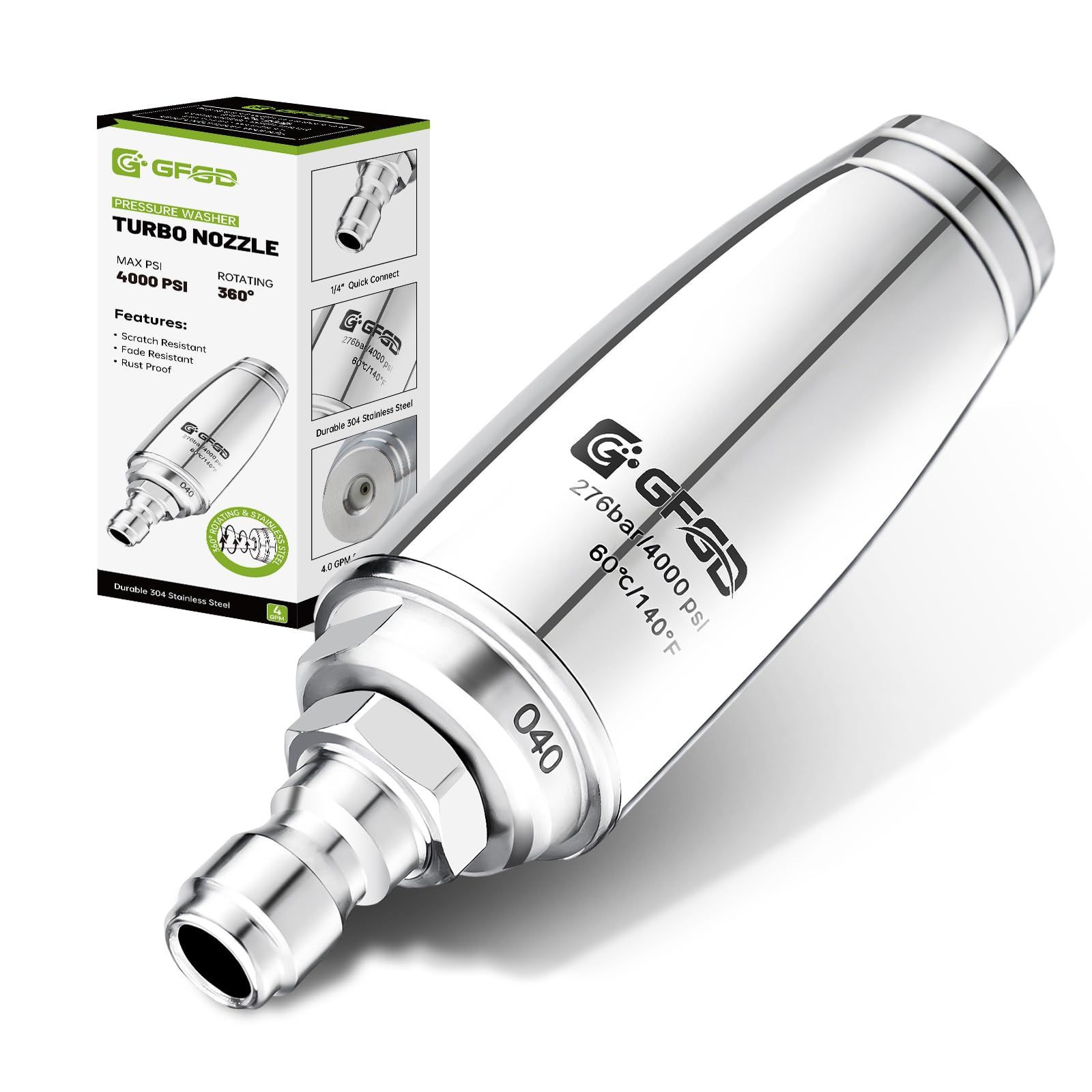 GFGD Stainless Steel Turbo Nozzle Pressure Washer 4000 PSI, 360° Rotating…