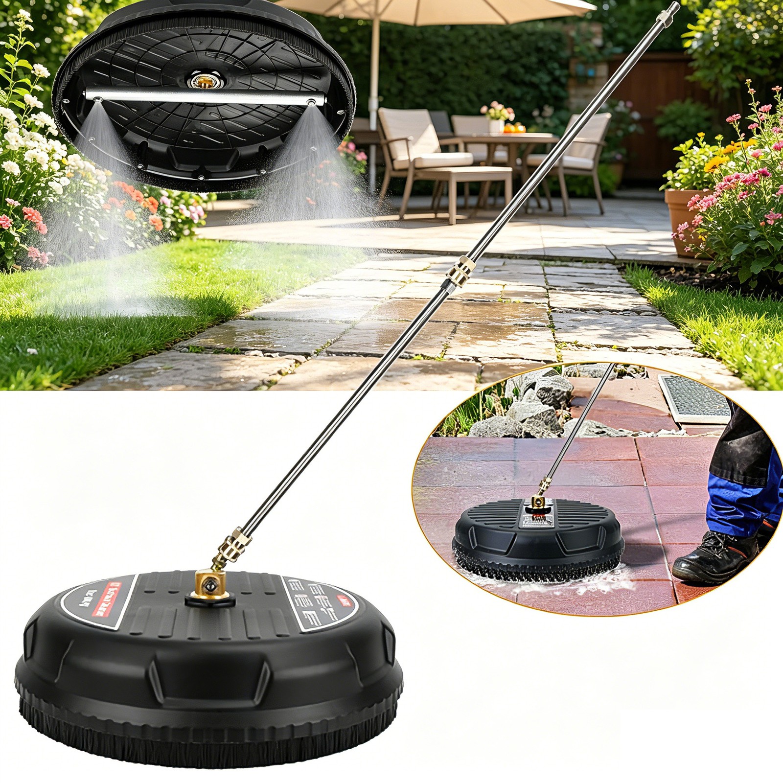 15″ Pressure Washer Surface Cleaner w/ 2 Extension Wands 1/4″ Connector 4000PSI