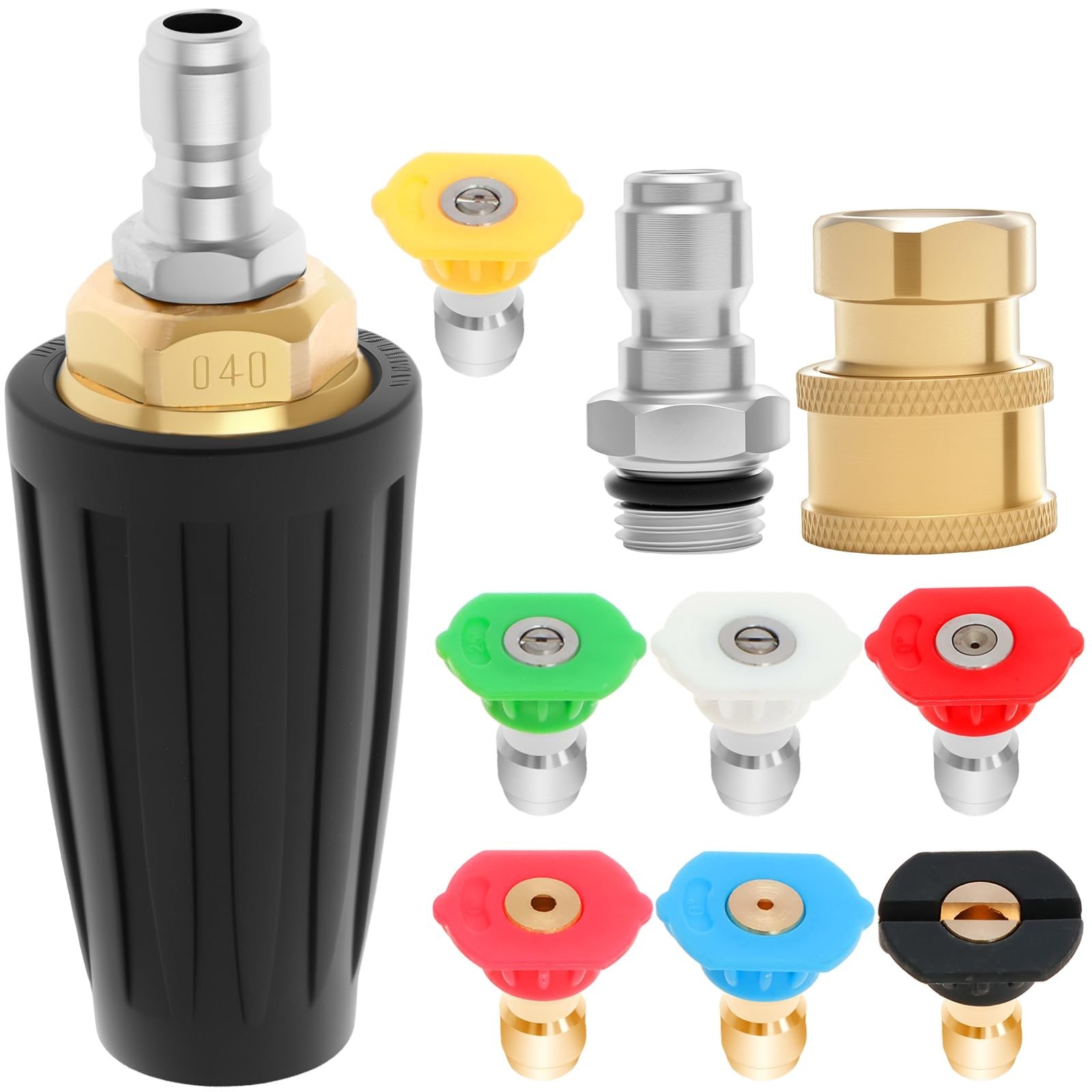 8Pcs Pressure Washer Nozzle Tips Kit | 4000 PSI, 360° Rotating, Quick Connect, 7