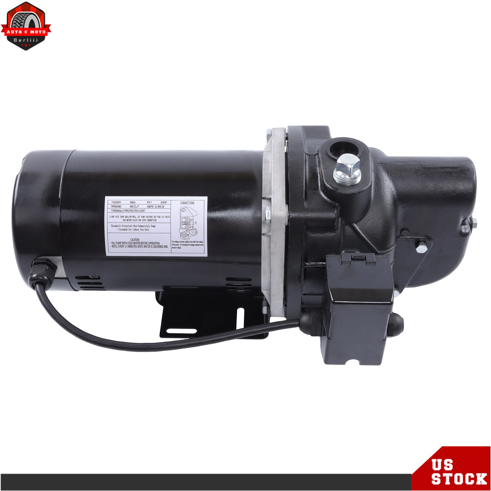 Cast Iron SWS75 3/4 HP Shallow Well Jet Pump 510 Gallons Per Hour 115/230V 1PH
