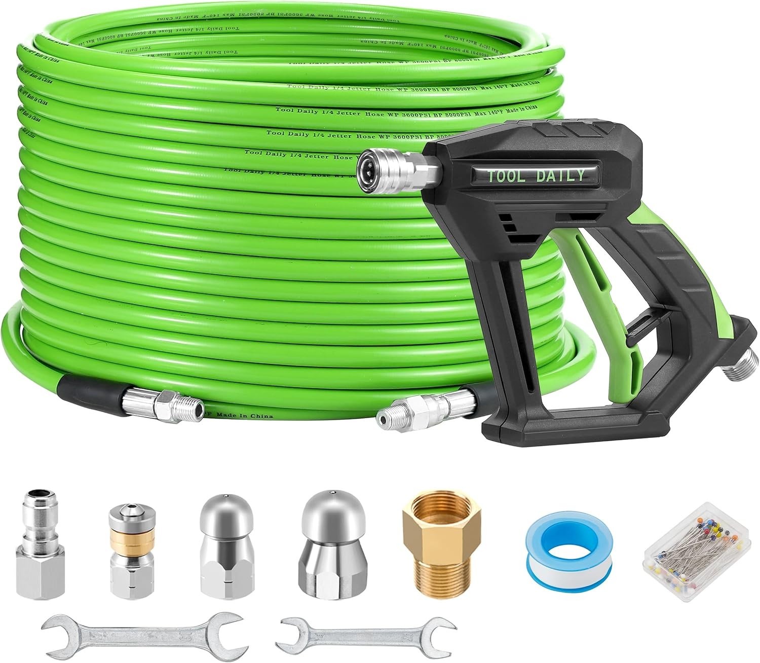 Professional Sewer Jetter Kit for Pressure Washer, 100 FT, 3600 PSI
