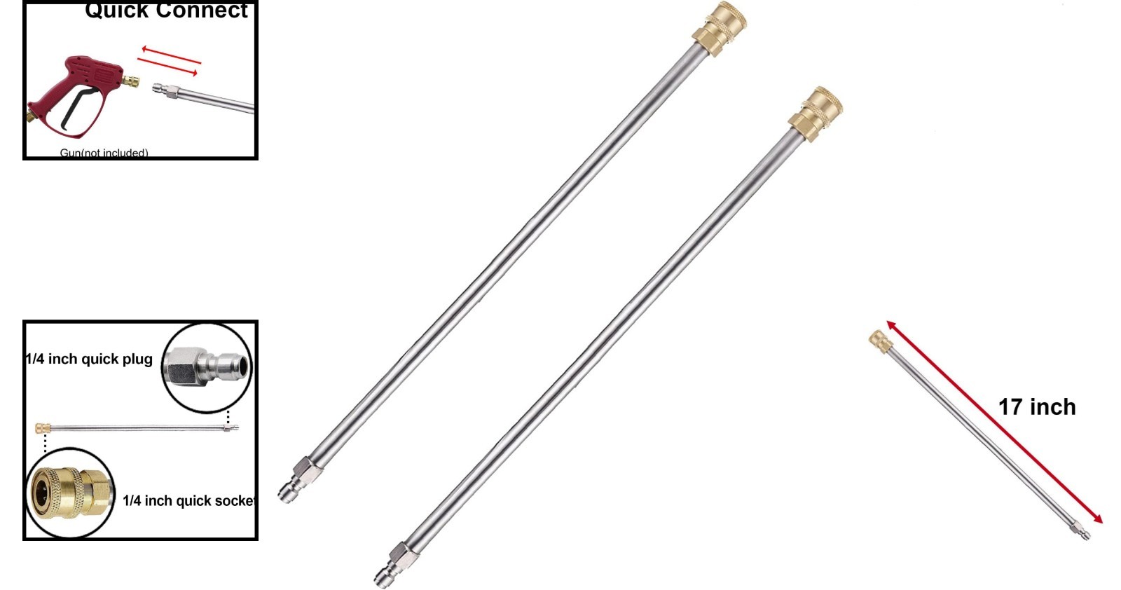 17” Stainless Steel Pressure Washer Extension Wand with Brass Fittings – 2 Pack