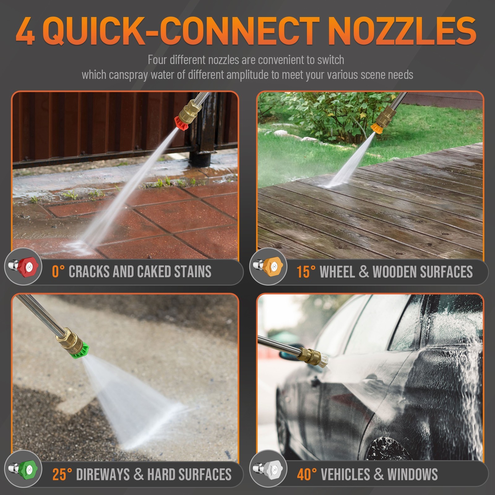 Pressure Washer 4500PSI 3.9GPM, 15-Level Touch, 4 Wheels, 4 Nozzles, for Car