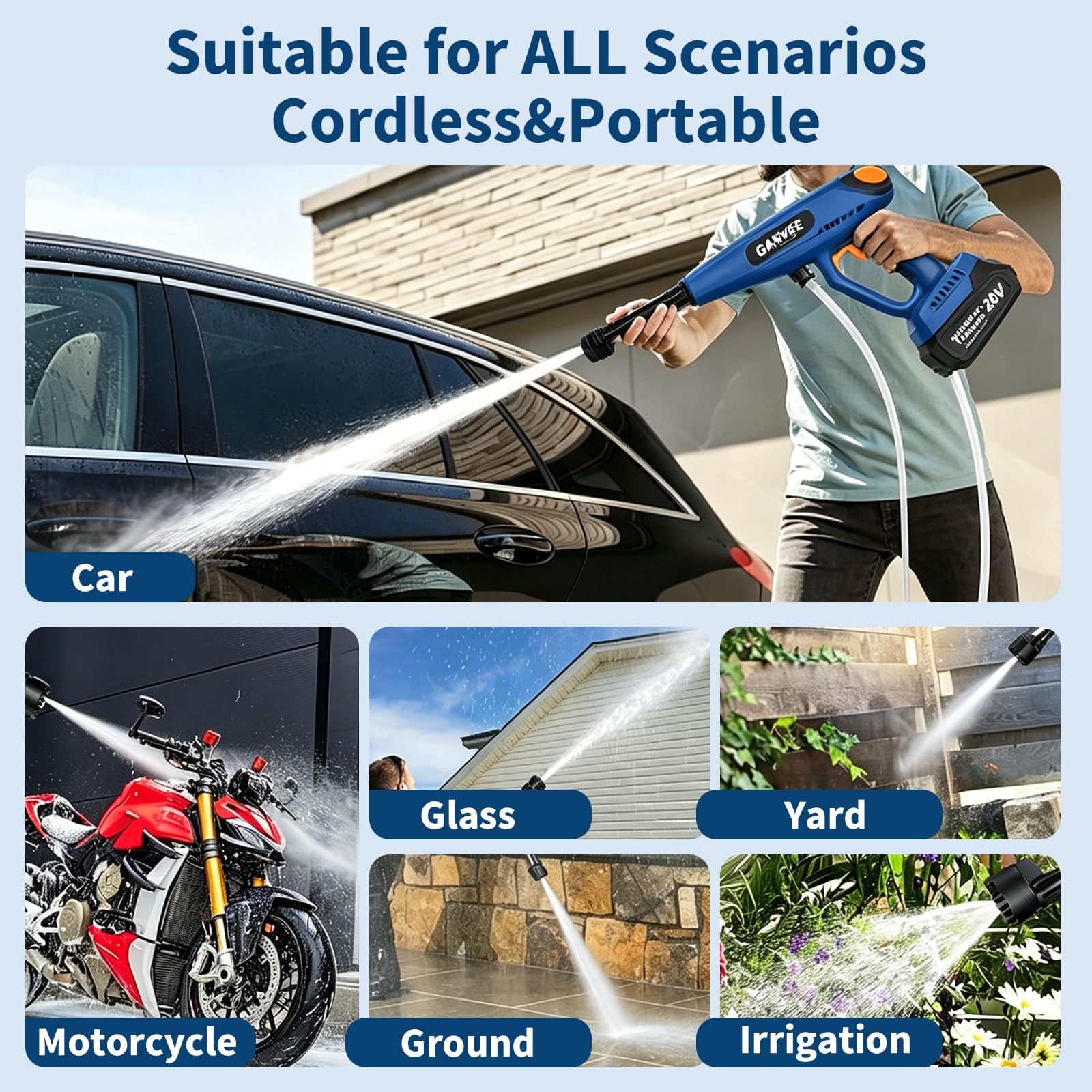 6-in-1 Cordless Portable Power Washer Nozzle Brush Motor Rechargeable Battery
