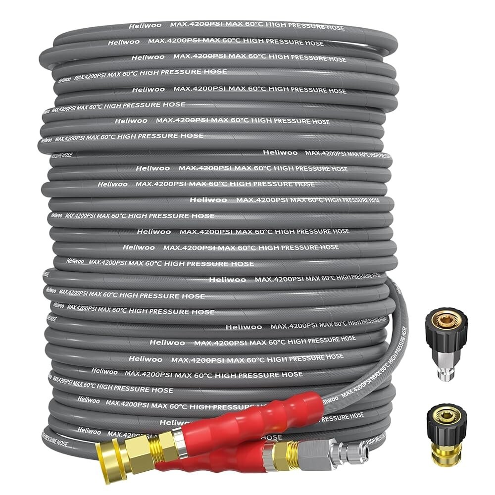 Heliwoo 100FT 1/4″ Pressure Washer Hose 4200PSI Flexible Wire Extension Hose