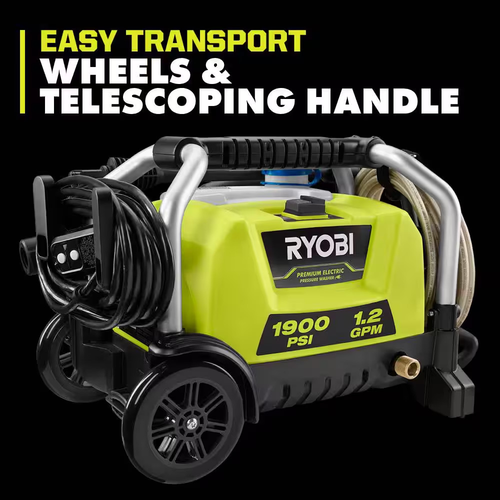 1900 PSI 1.2 GPM Cold Water Wheeled Electric Pressure Washer with 12 In. Surface