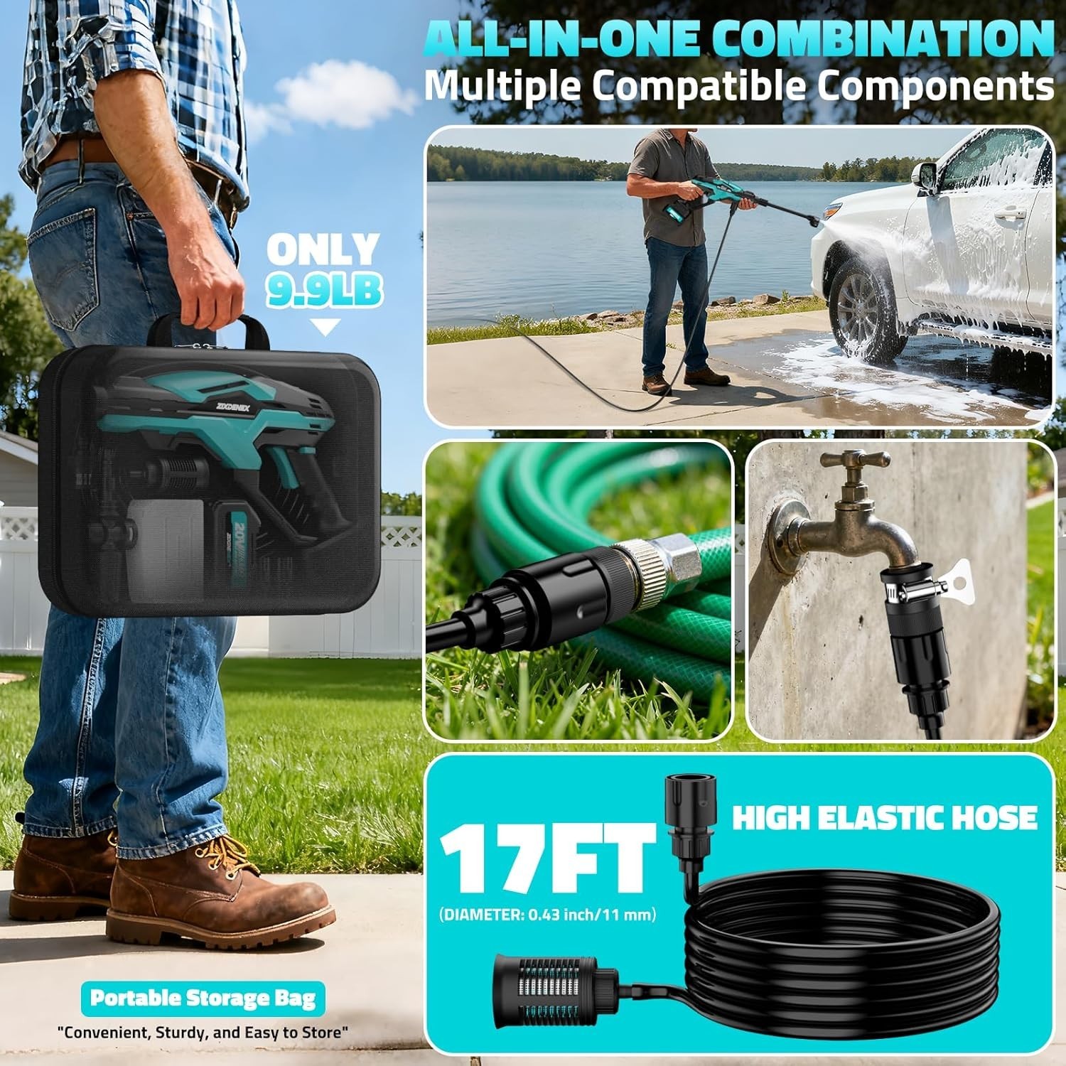 800PSI Brushless Cleaner: Cordless Tool with Adjustable Power and 6 Nozzles