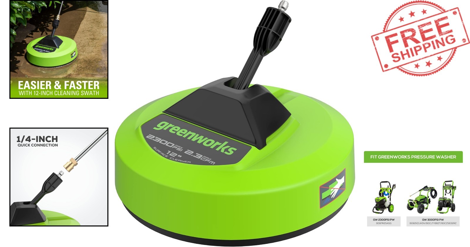 Effortless Outdoor Cleaning with 12″ Surface Cleaner Attachment & Quick Connect