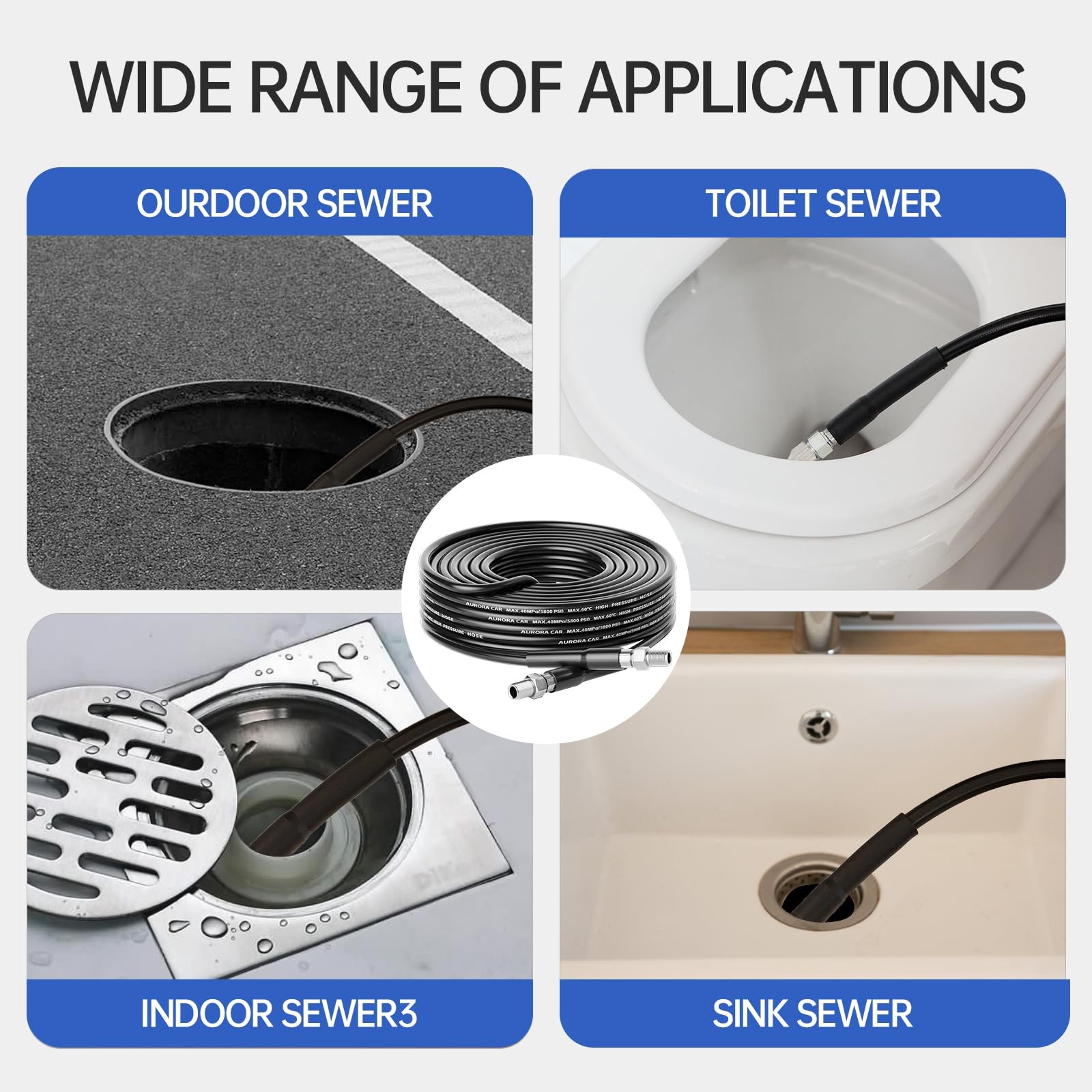 Sewer Jetter Kit for Pressure Washer 30FT，Drain Cleaner Hose 1/4 Inch NPT Cor…