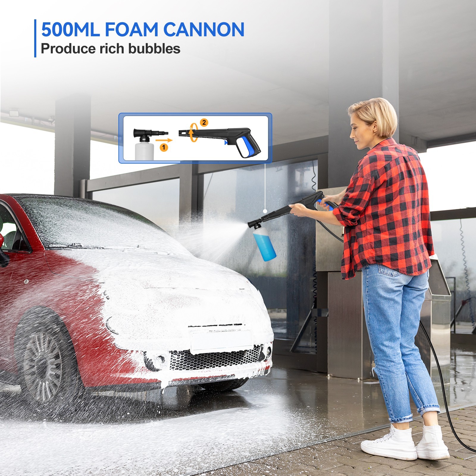 Foam Cannon for Pressure Washer, Snow Clear Foam Cannon for Car Wash, Stainless