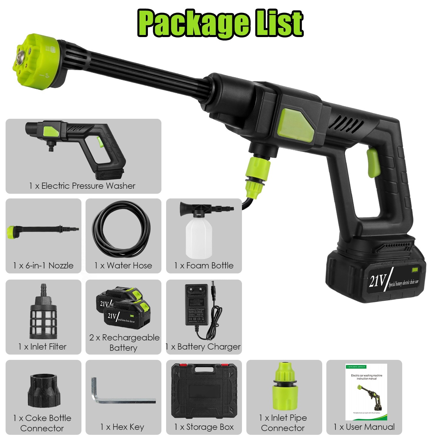 High Pressure Water Sprayer 435PSI Power Car Washer Cleaner with 6-in-1 Nozzle