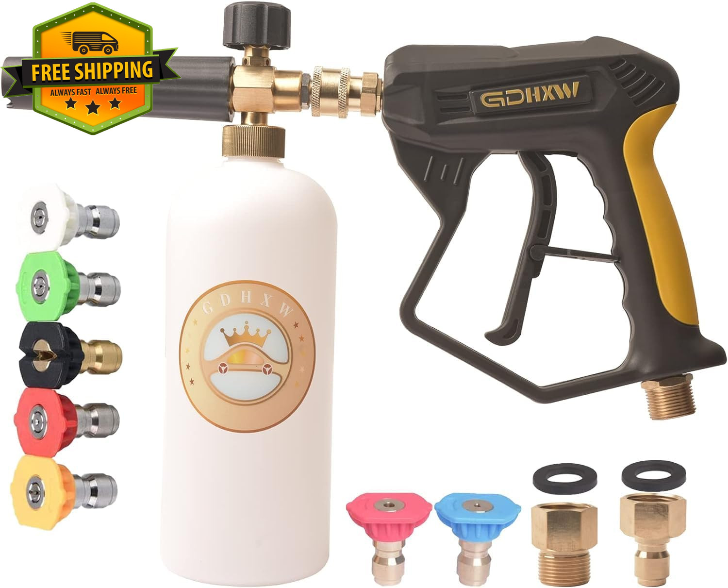 High Pressure Washer Spray Wand with Foam Cannon and 7 Nozzles Car Wash Kit