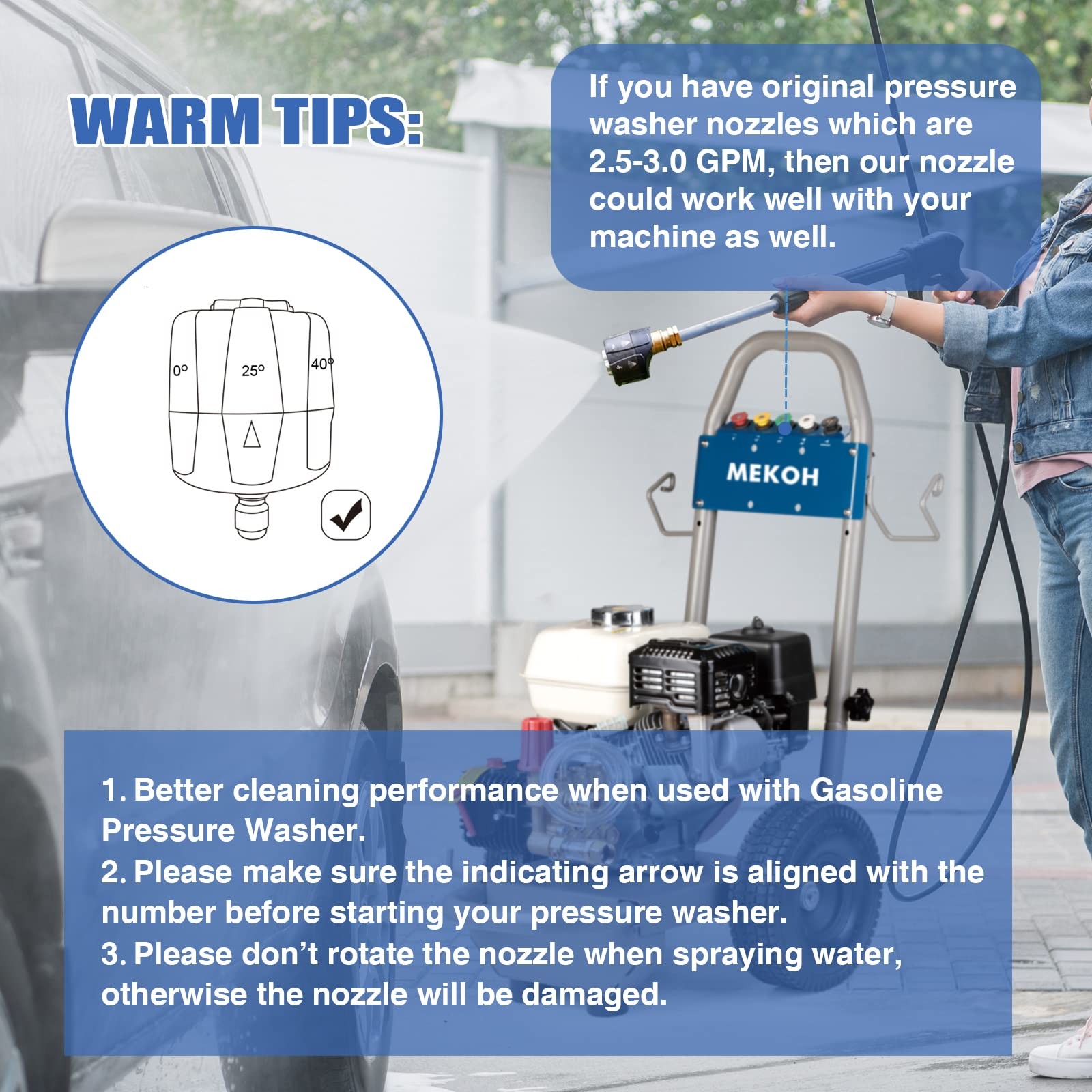 Pressure Washer Nozzle, 7-in-1 Quick Changeover Nozzle, Adjustable Pressure W…