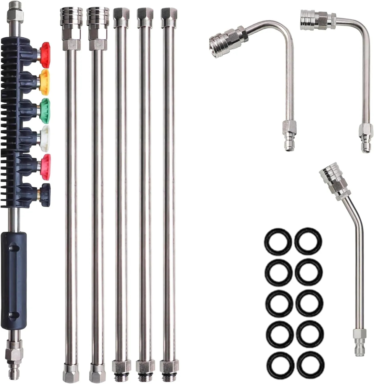 9 Pack Pressure Washer Extension Wand Set 4000 PSI With 6 Nozzle Tips Curved Rod