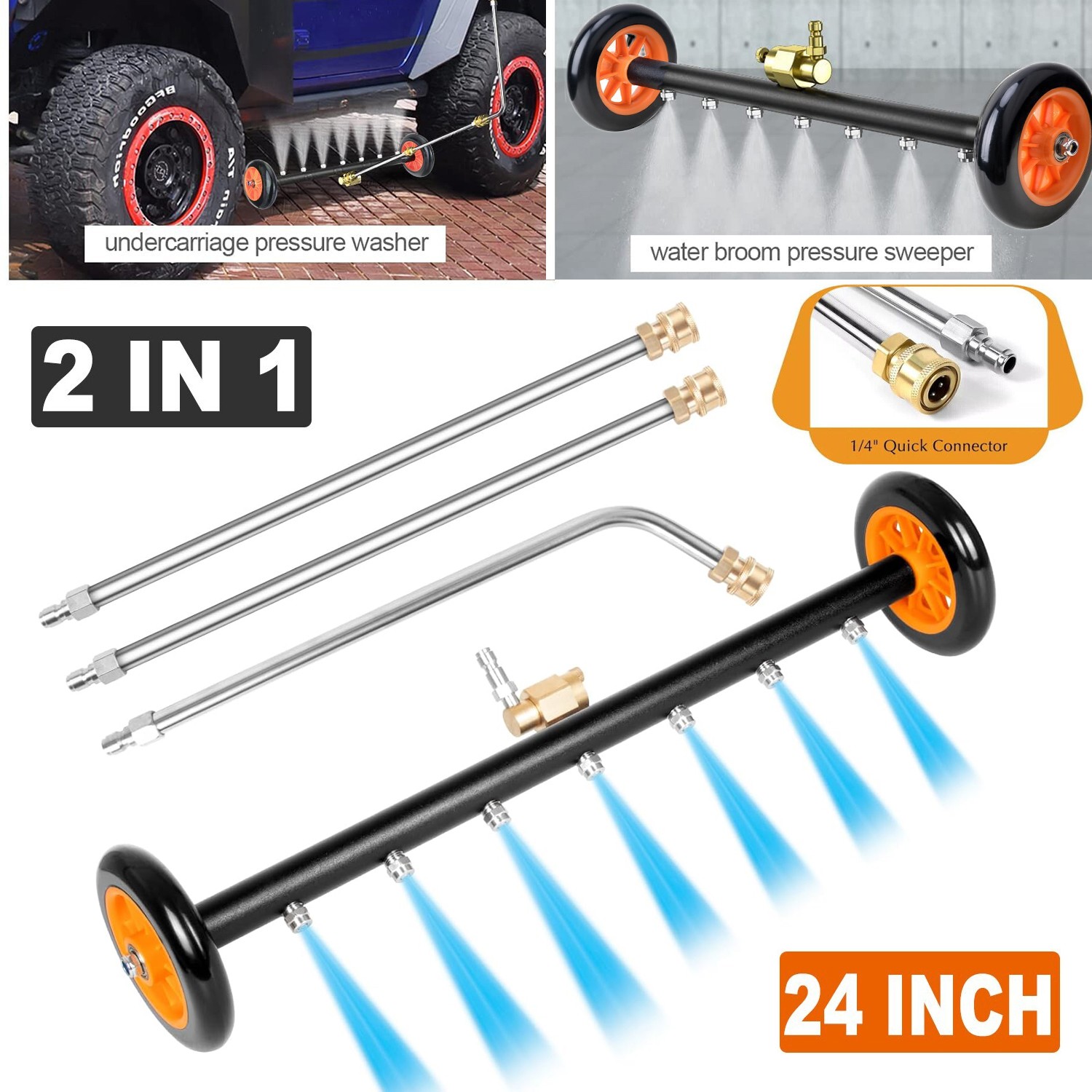 24″ 4000PSI Under Car Pressure Washer Undercarriage Cleaner Underbody Wash Broom