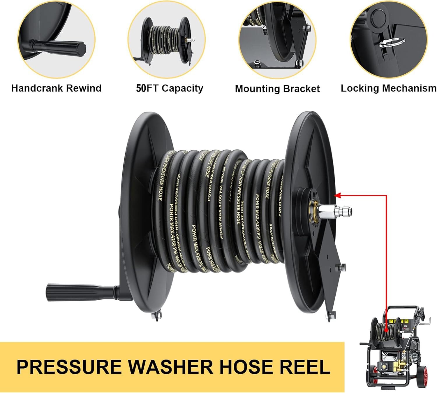 POHIR Gas Pressure Washer w/ Electric Start 50FT Hose 3600 PSI 3.3 GPM 5 Nozzles