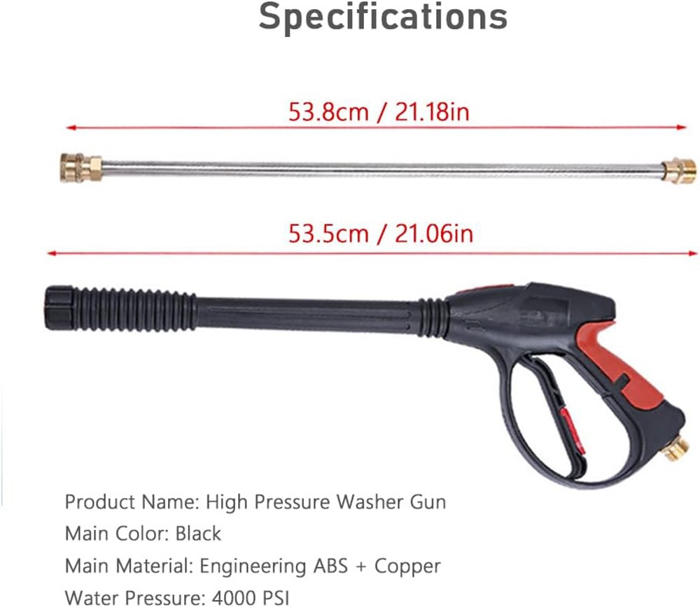 Power Washer Spray Gun 4000PSI 19″ Long Wand 5 Nozzles Compatible with Generac