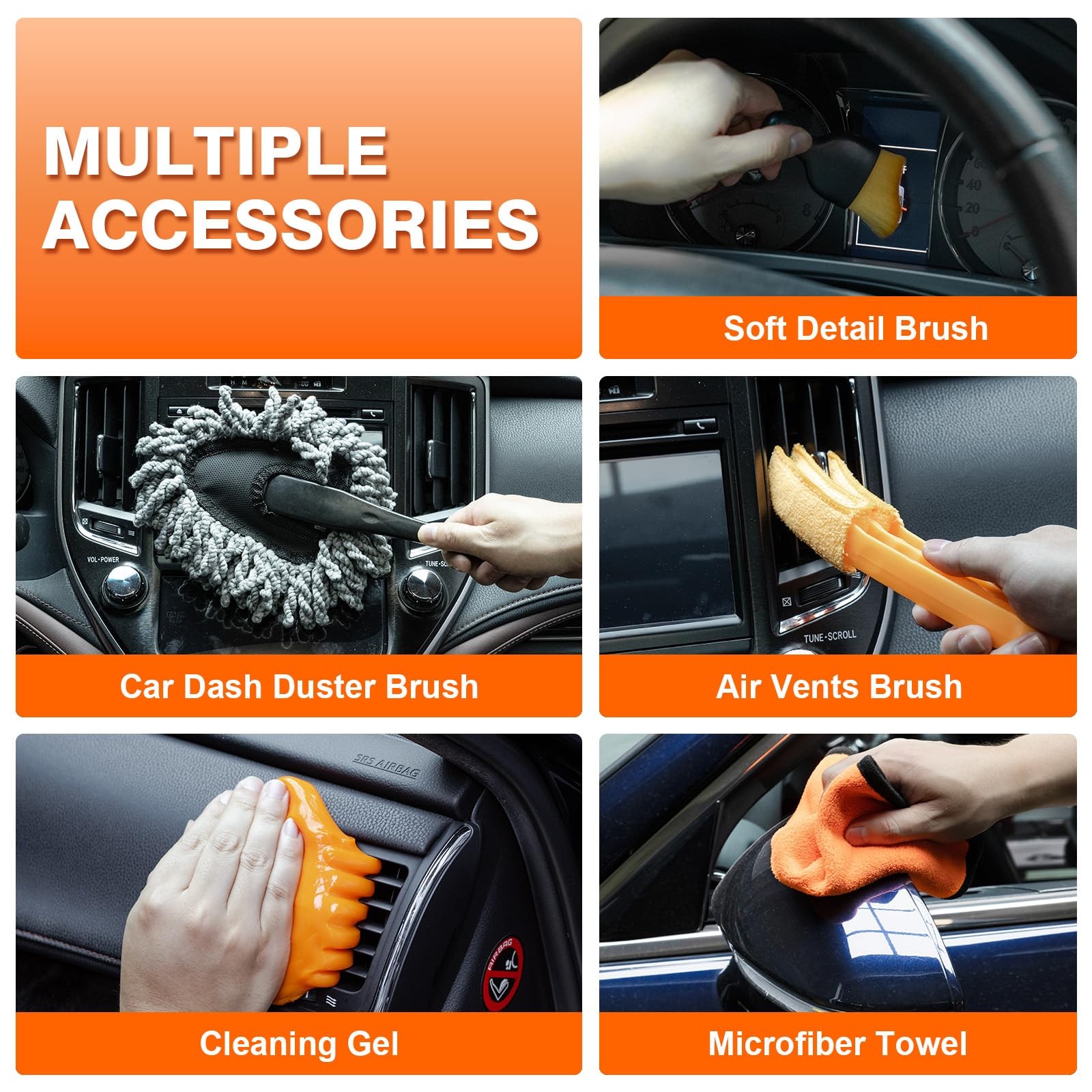 Car Cleaning Kit 19Pcs, Interior Detailing 19PCS with Corded Vacuum