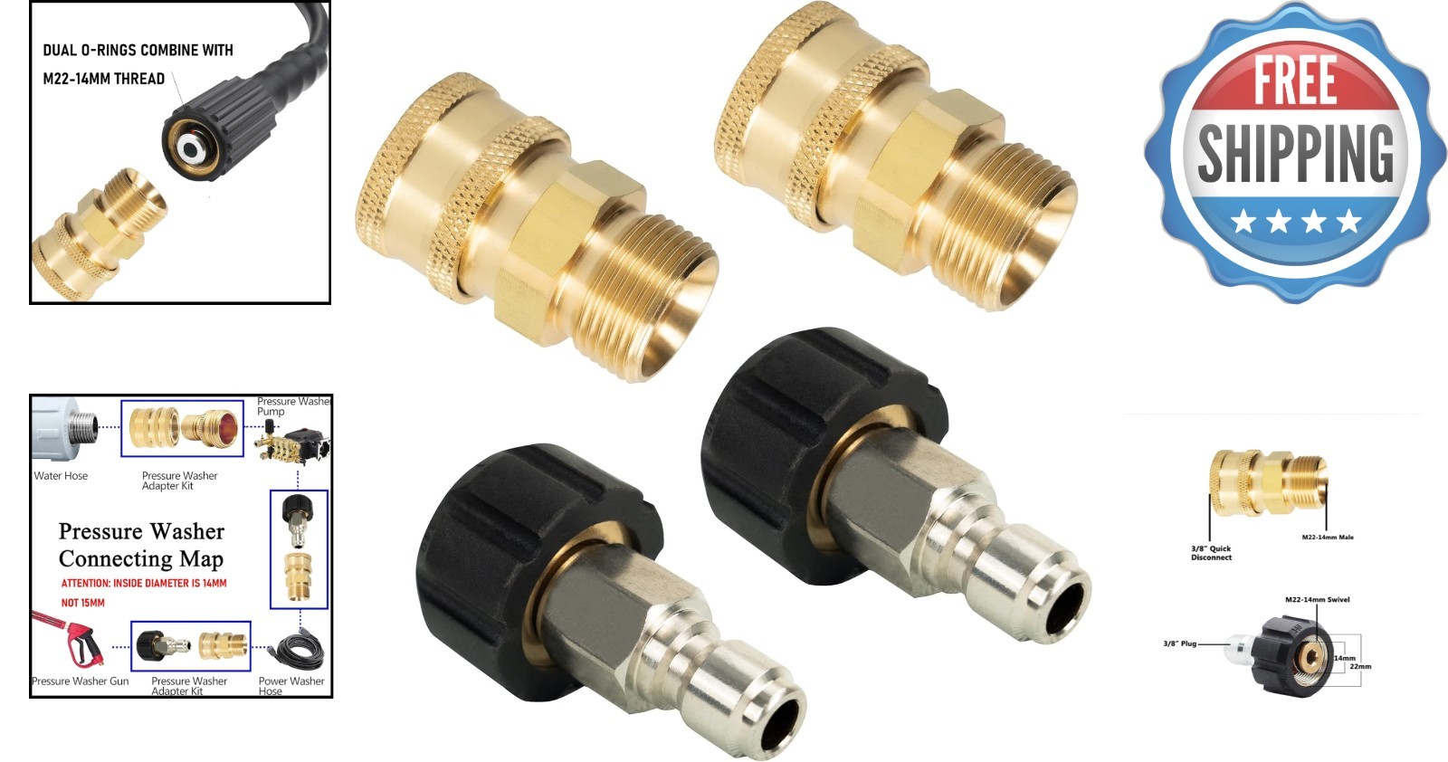 High-Performance 4-Pack Pressure Washer Quick Connects – Leak-Free Brass Design