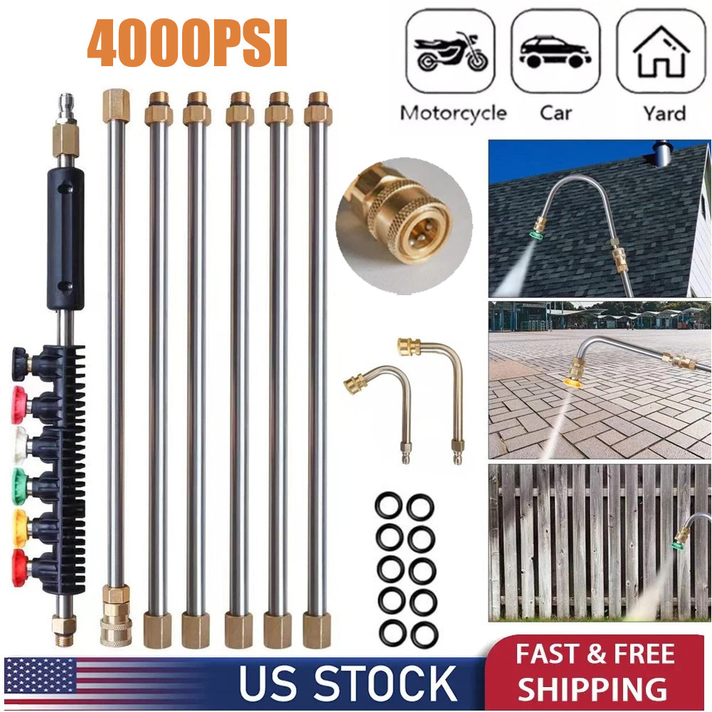 4000PSI High Pressure Washer Extension Wand Set Telescopic Lance w/ Spray Nozzle