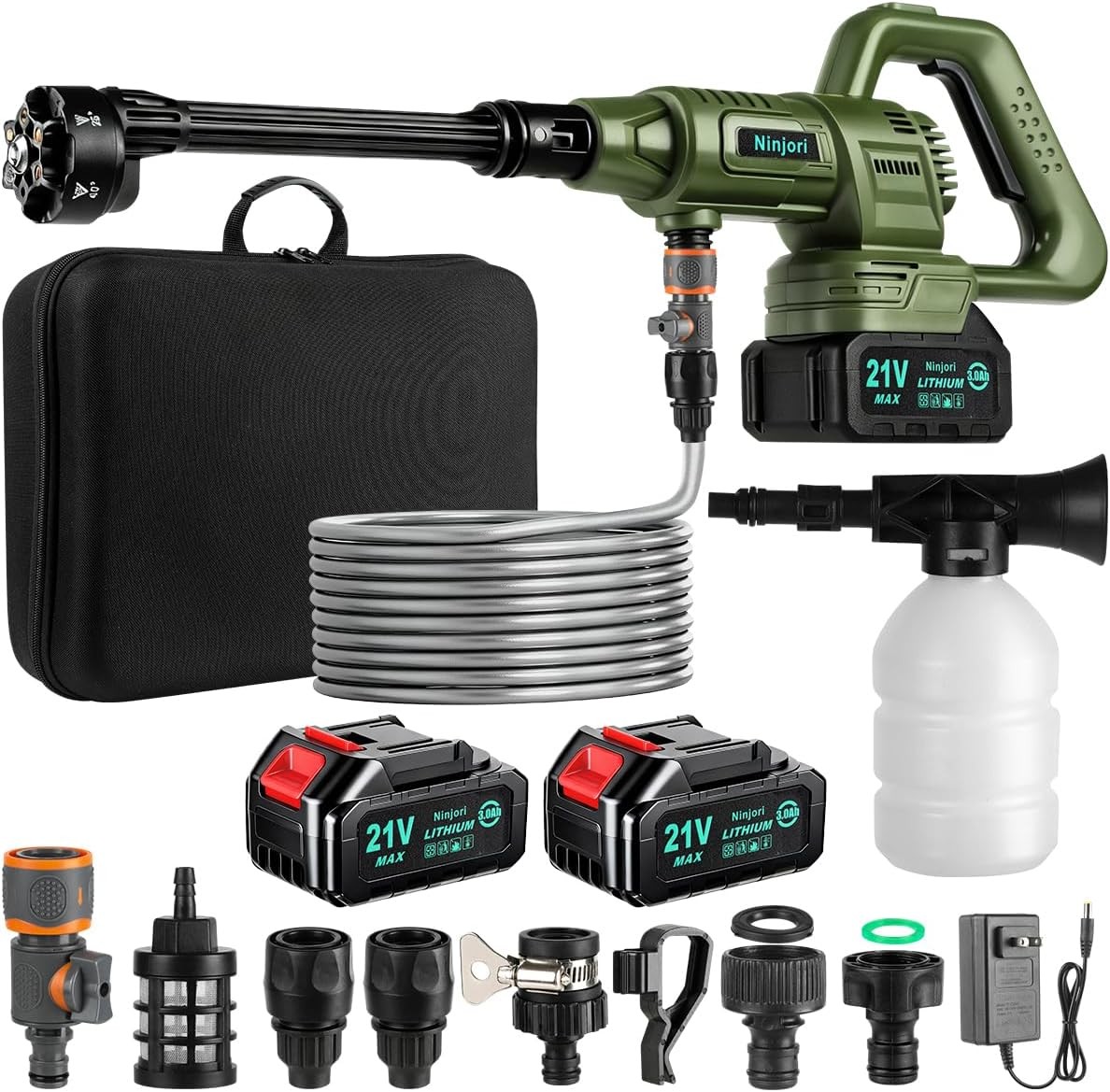 Max 1100PSI 3.0 GPM Battery W/ Multi-3 Level Adjustment 6-in-1 Nozzle & Foam