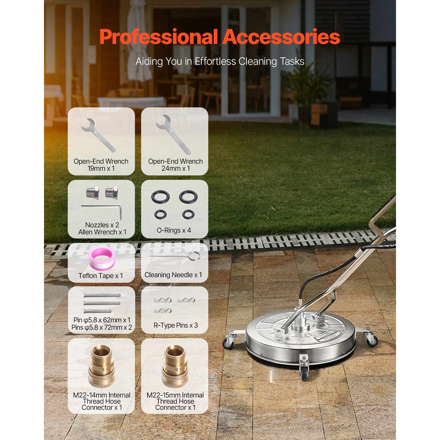Uimoso 24″ Pressure Washer Surface Cleaner 4 Wheels Dual Handle 4000 Max PSI