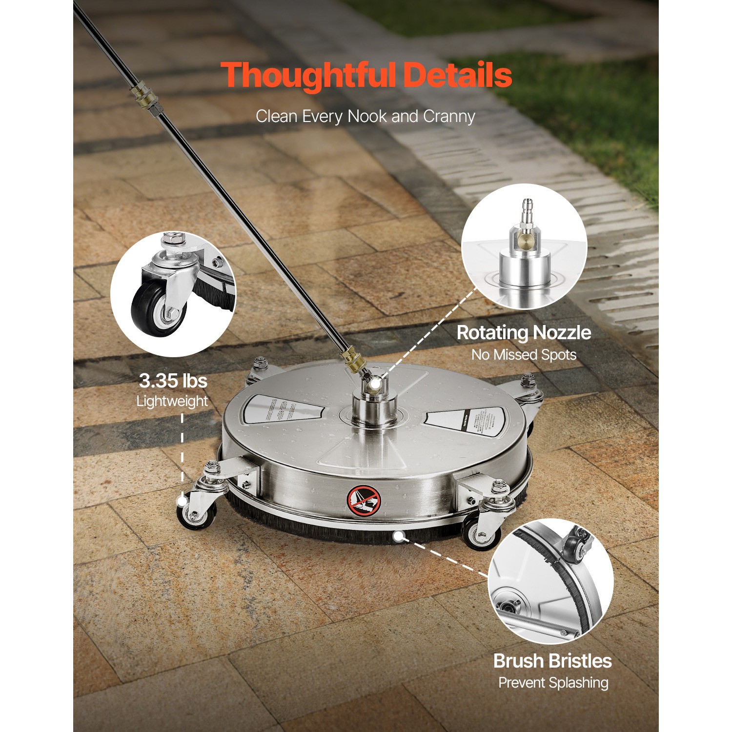 16.5″ Pressure Washer Surface Cleaner 4 Wheels Stainless Steel 4000 Max PSI