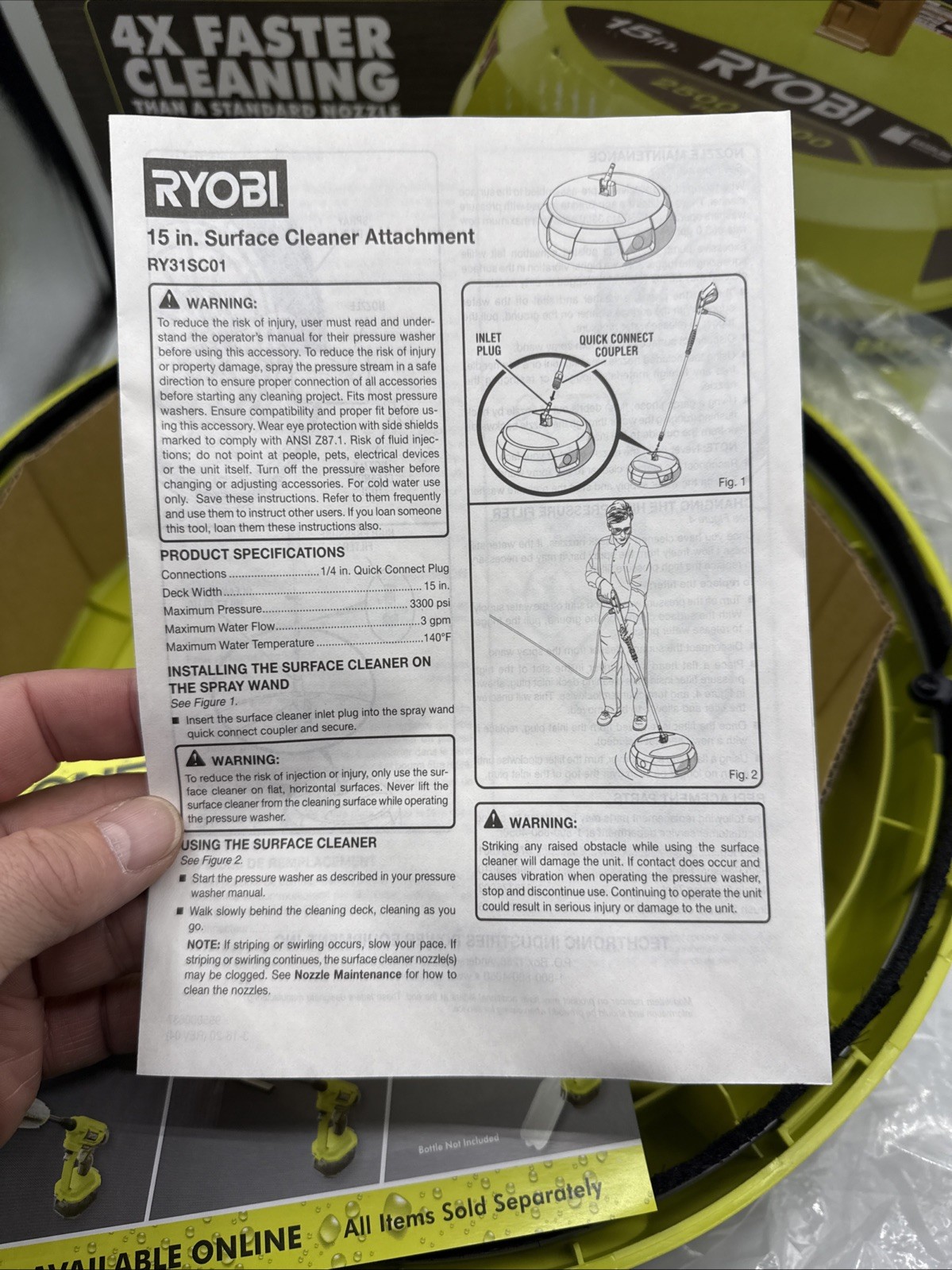 Ryobi Surface Cleaner 15 Inch for Gas Pressure Washer 1/4in Quick Connect