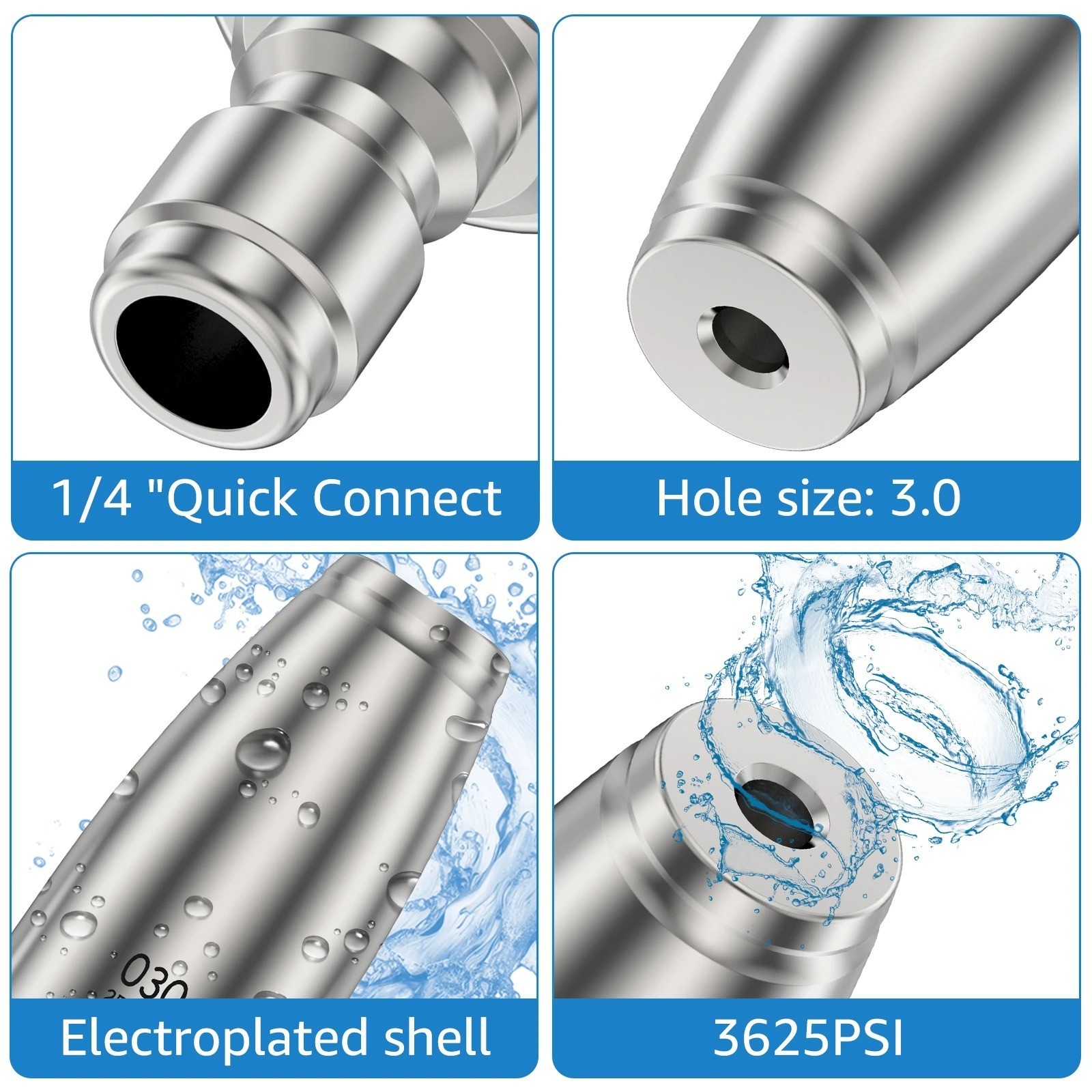 High Pressure Washer 3600PSI Rotating Turbo Nozzle Spray Tip 3.0 GPM 1/4” Quick