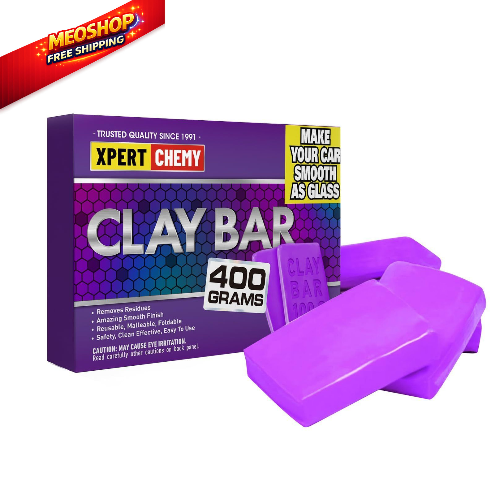 XPERTCHEMY Car Clay Bar 4 Pack 400g(4x100g), Auto Detailing Premium purple