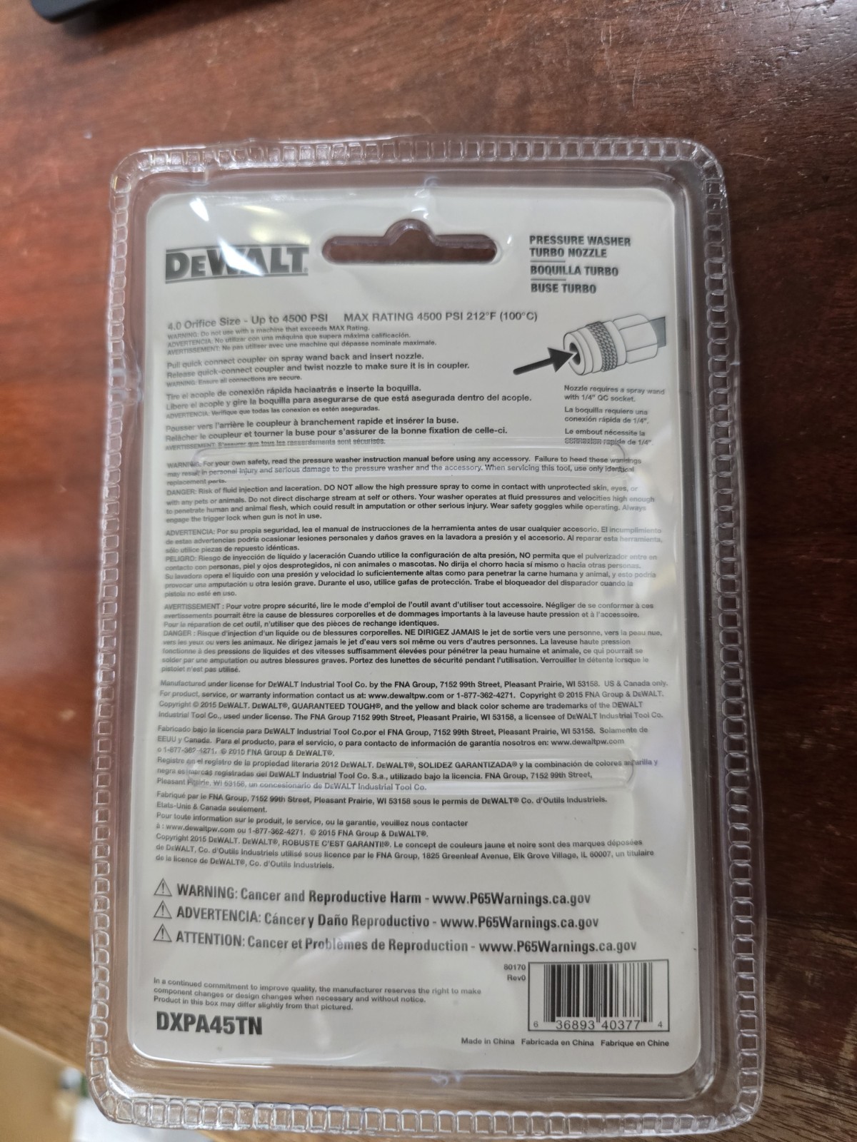 BRAND NEW! DEWALT 4500 PSI ORESSURE WASHER TURBO SPRAY NOZZLE DXPA45TN