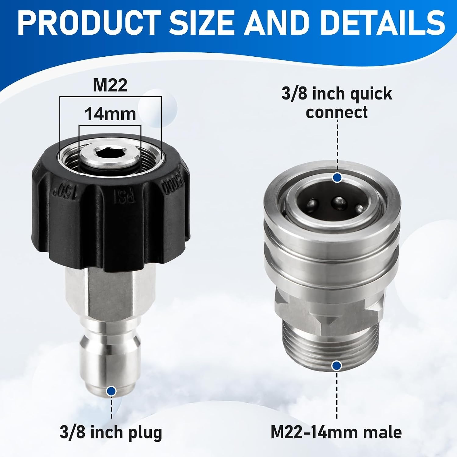 Pressure Washer Adapter Set, Stainless Steel Pressure Washer Quick Connect Ki…