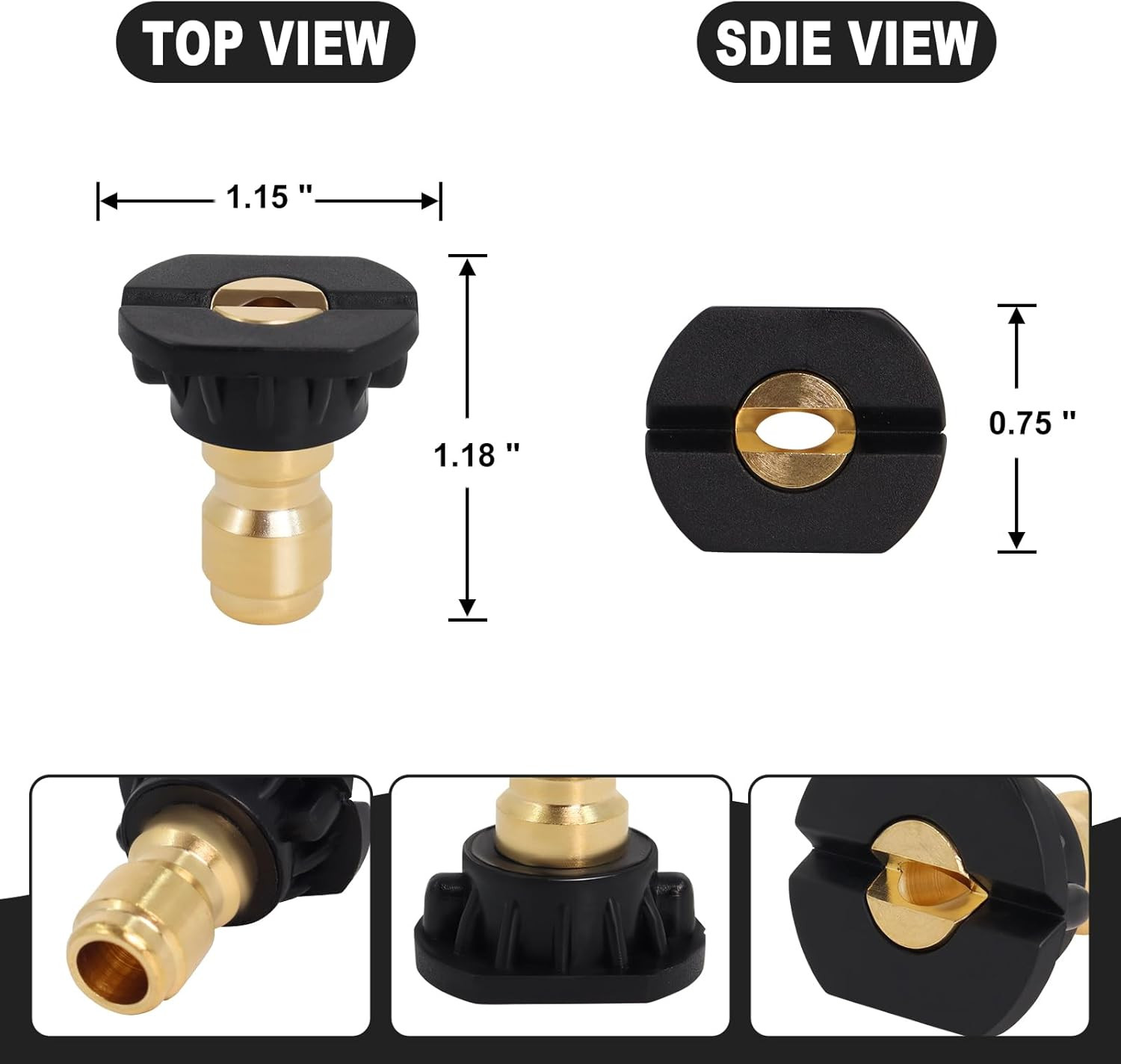 Black Pressure Washer Tips, 65 Degree Stainless Steel Pressure Washer Nozzle Tip