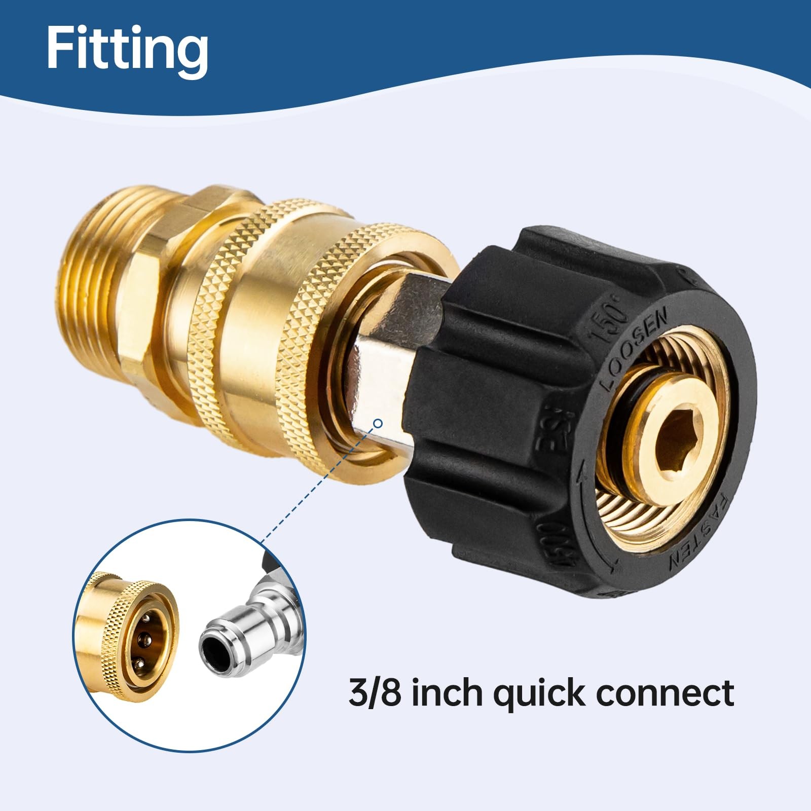 Pressure Washer Hose Adapter Set M22 to 3/8 Quick Connect For Power Washer Hose